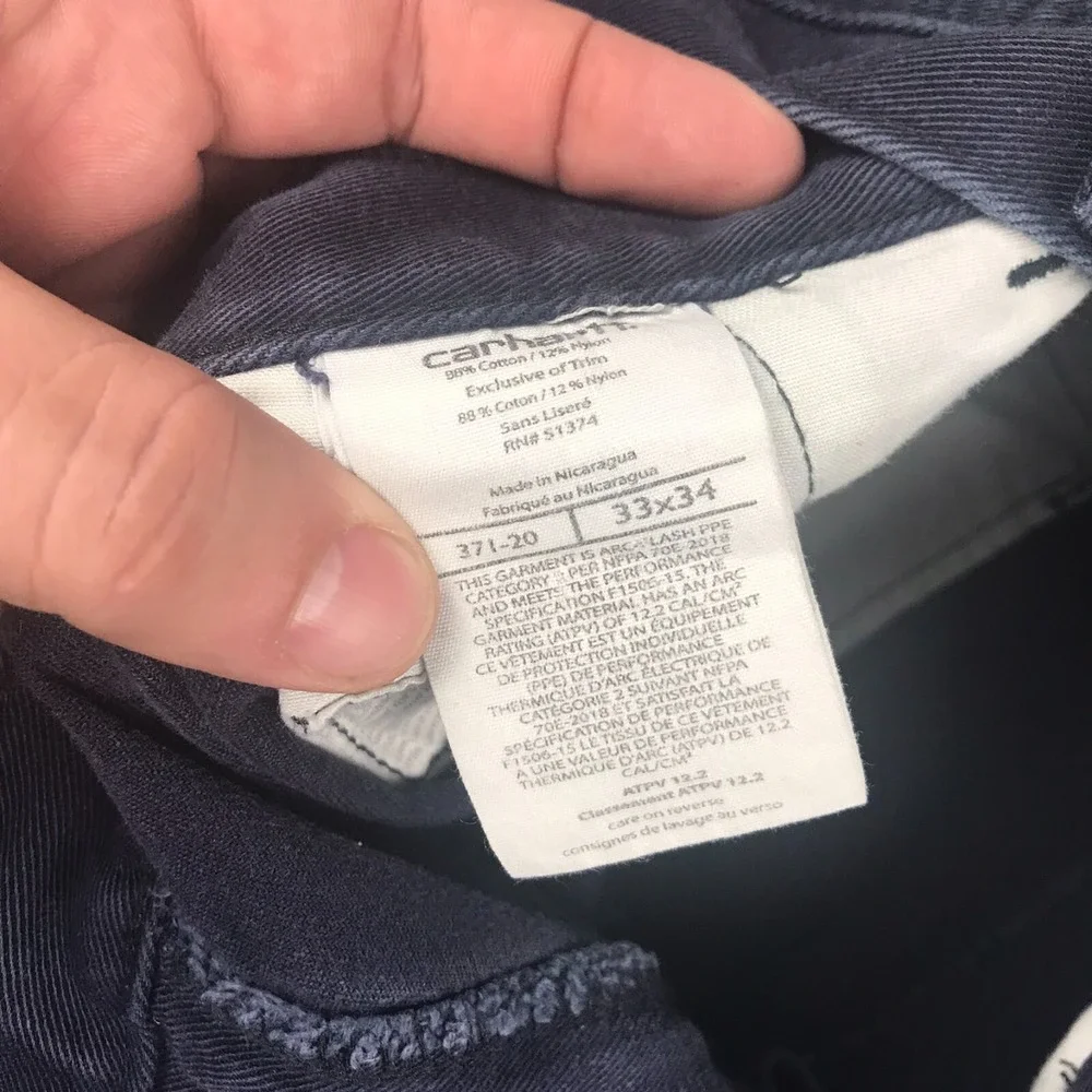 Carhartt FR Pants Mens 33x34 (34x28) Navy Twill Flame Resistant Workwear